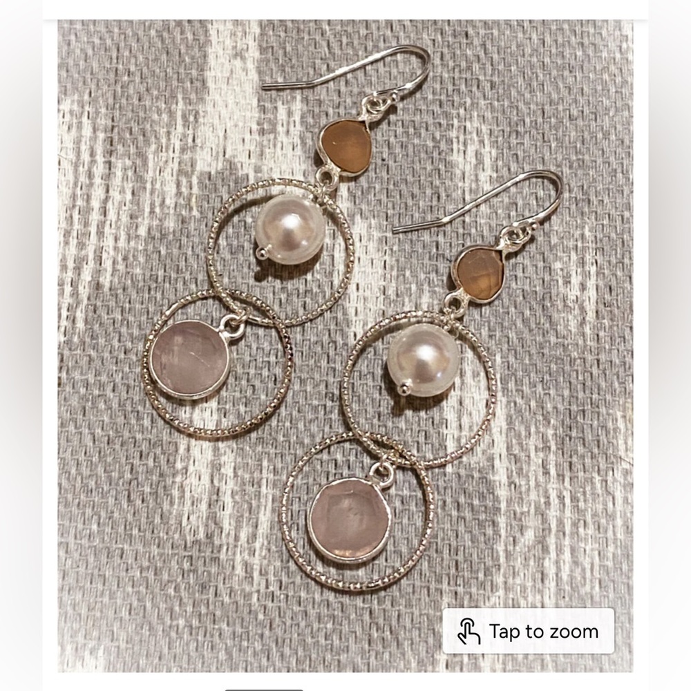 Embrace Pearl & Rose Quartz Statement Dangle Earrings by Anne Vaughan Sterling